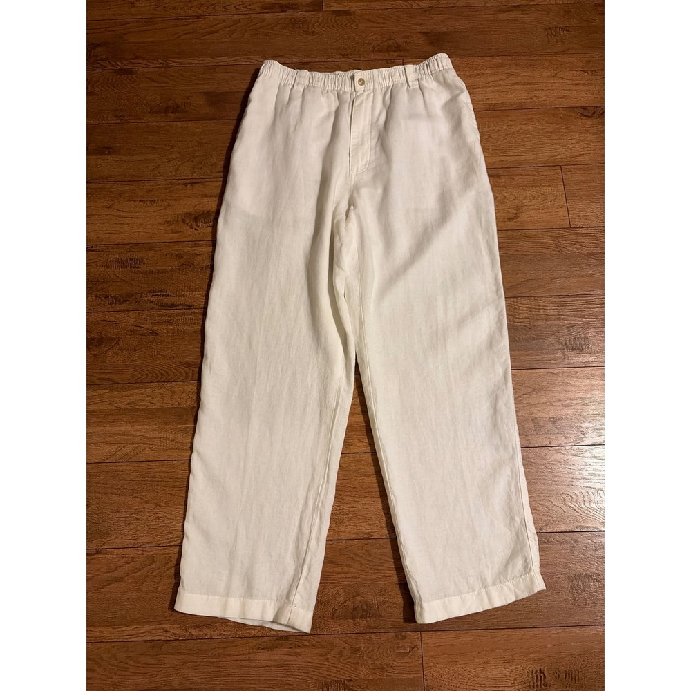 Caribbean Linen Pants Mens 34x30 White Relaxed Beach Vacation Trousers Excellent